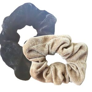 Set of 2 New large chunky black & tan scrunchie hair ties velvet large oversized